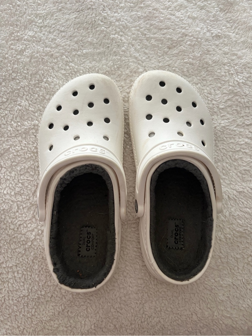 White and gray Classic Lined fuzzy Clog